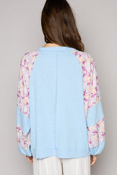 POL Round Neck Balloon Floral Long Sleeve Top OutfitFlow